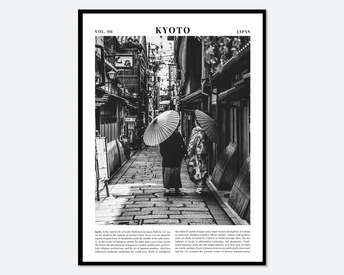 Kyoto Japan Black and White Travel Poster