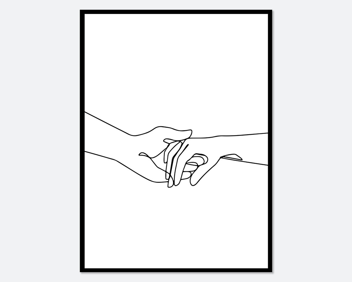 Couple Holding Hands Line Art, Minimalist Love Poster