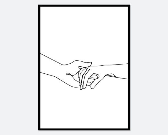 Couple Holding Hands Line Art, Minimalist Love Poster