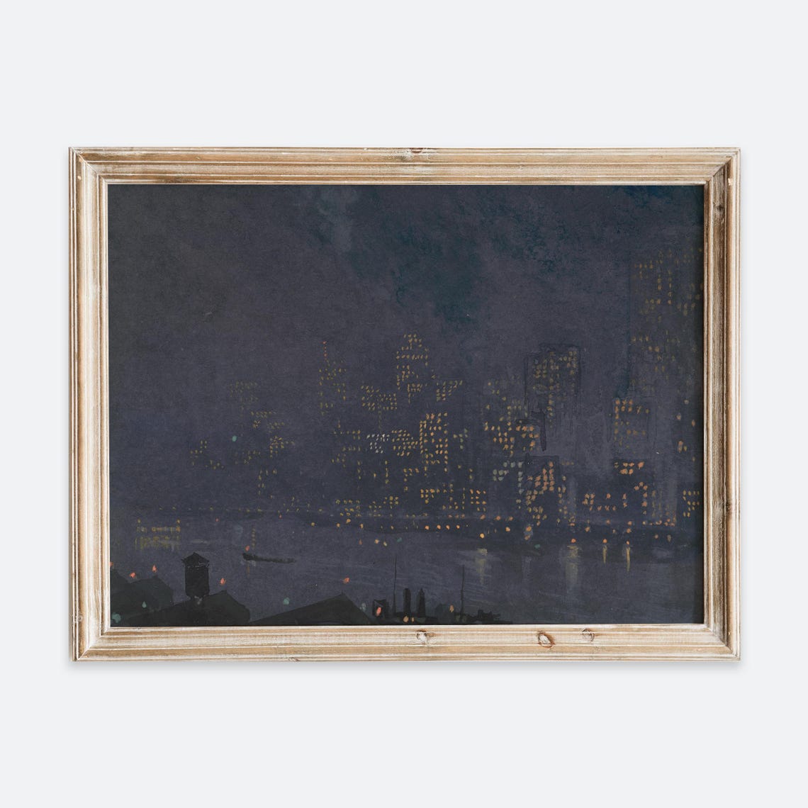 City Skyline At Night With Glowing Windows Muted Watercolor Poster