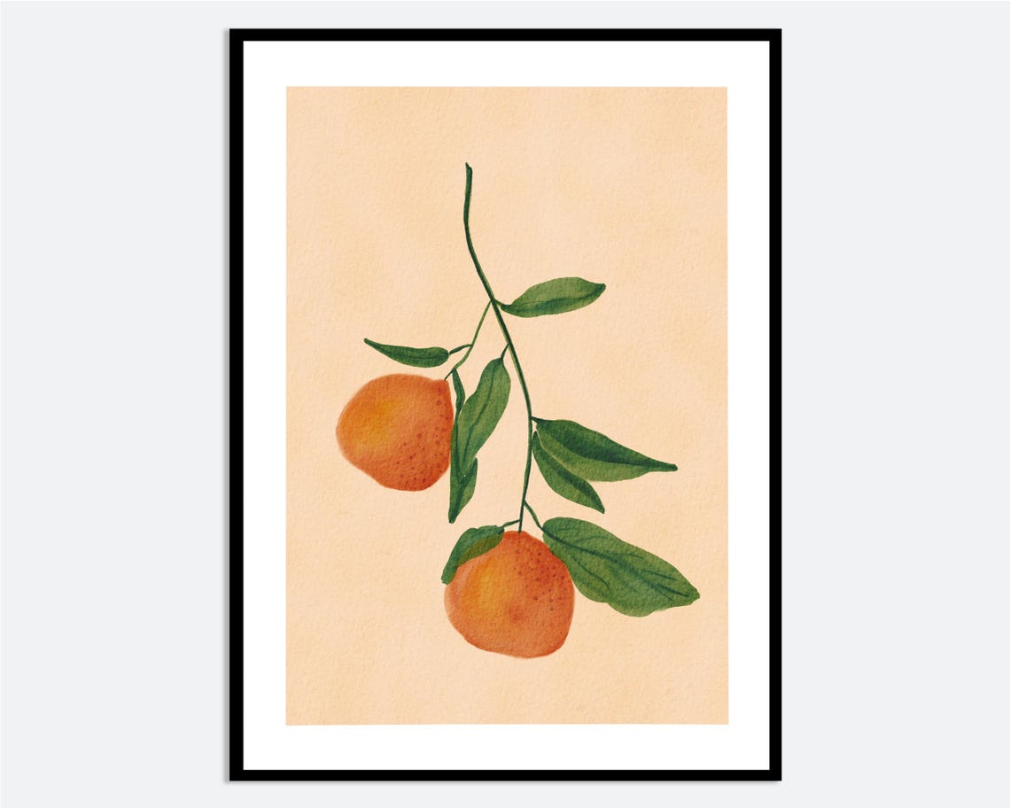 Oranges On Branch Watercolor Botanical Citrus Fruit Art Poster