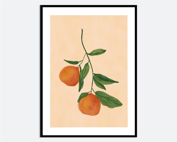 Oranges On Branch Wall Art Print Hand Drawn Fruit Illustration Contemporary Summer Botanical Poster Modern Kitchen Decor Ma90