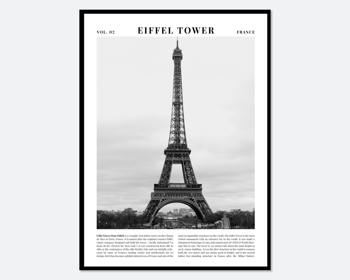 Eiffel Tower Paris France Black And White Photography Travel Art Print Landmark City Poster Travel Poster Eiffel Tower Paris Poster Tp03