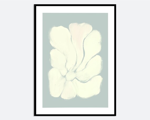 Soft Abstract White Flower Wall Art Print Hand Drawn Contemporary Botanical Poster Modern Minimal Spring Summer Decor Ma122