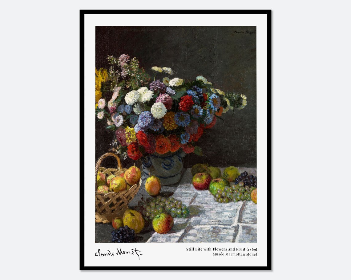 Monet Still Life With Flowers And Fruit, Vintage Art Print