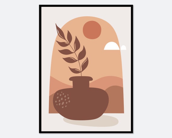 Modern Abstract Leaves in Vase Boho Art Print
