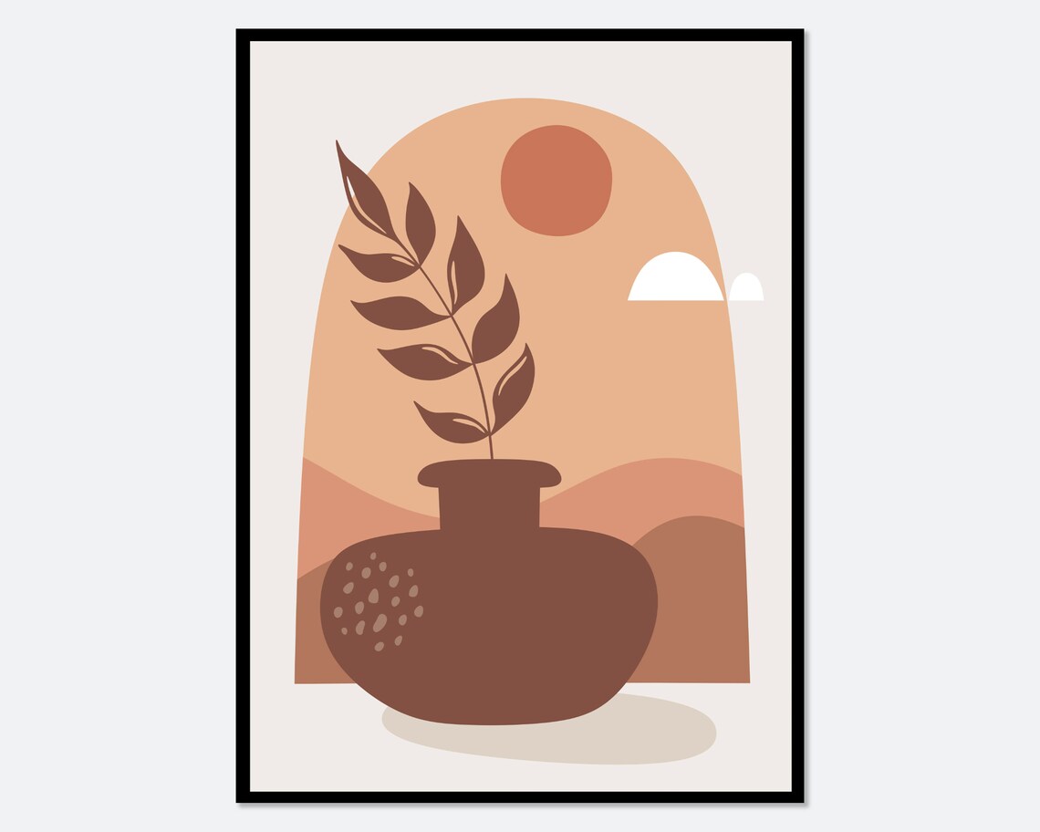 Modern Abstract Leaves in Vase Boho Art Print