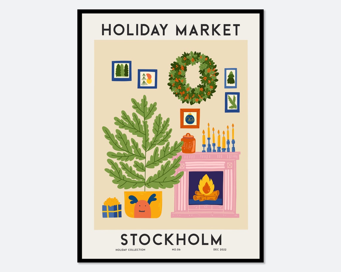 Flower Market Stockholm Holiday Christmas Print Edition Colorful Botanical Art Print Christmas Wall Art Holiday Market Poster Fm90