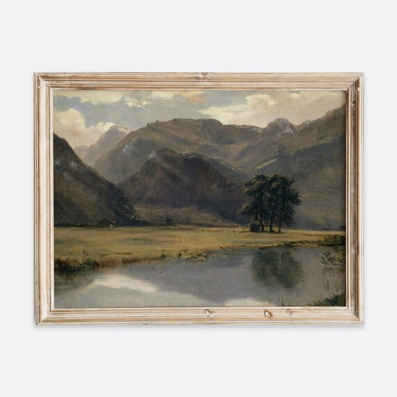 Rustic Vintage Autumn Mountain Lake Landscape Art Print