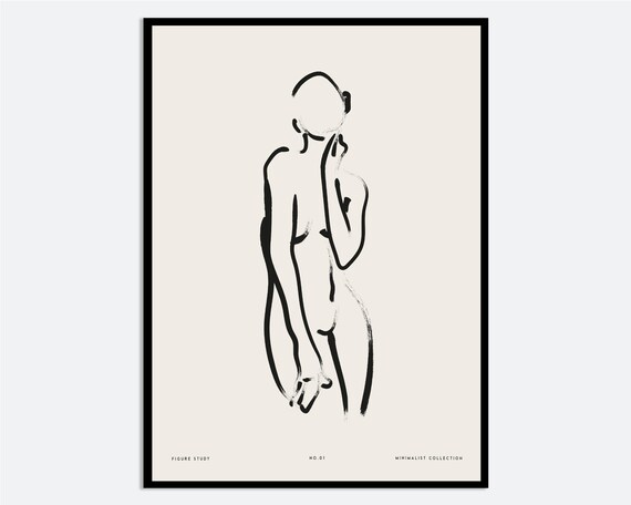 Abstract Woman Figure One Line Ink Drawing Modern Minimalist Poster