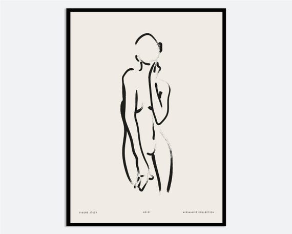 Minimalist Woman Figure Line Art Print Modern Abstract Wall Poster Contemporary Girl Pose Illustration Neutral Drawing Ma209