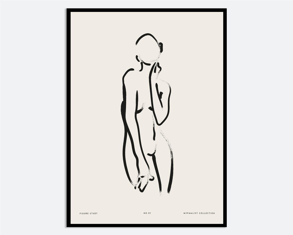 Abstract Woman Figure One Line Ink Drawing Modern Minimalist Poster