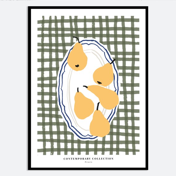 Pears Fruits Aesthetic Geometric Kitchen Wall Art Print Colorful Fruit Market Minimalistic Dining Room Art Hand Drawn Illustration Ma14