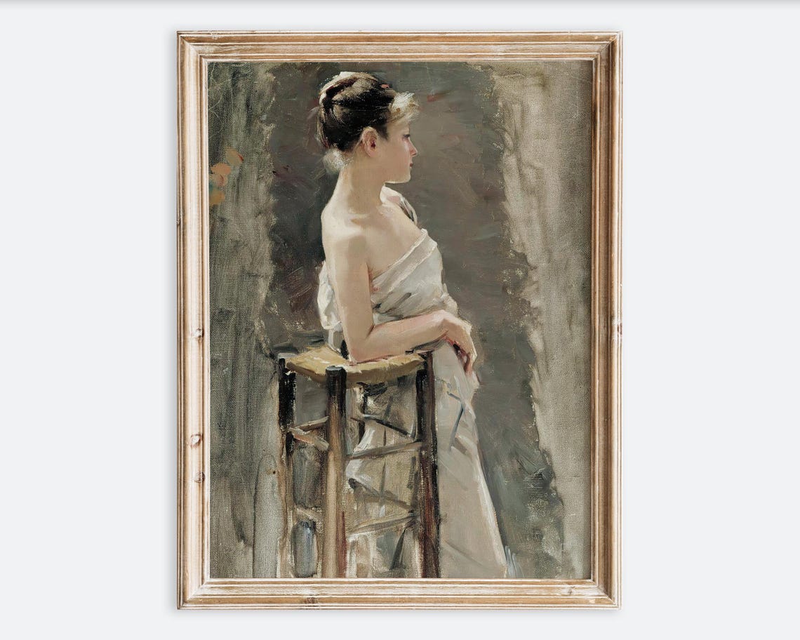 Seated Woman White Drapery Classical Oil Painting Study Art Poster