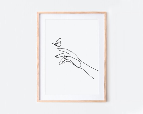 Hand With Butterfly Minimalist Line Art Print