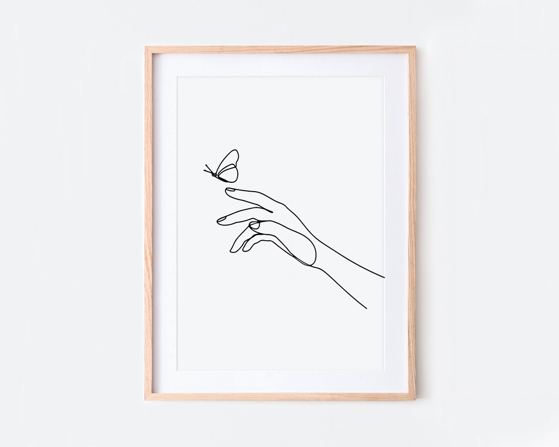 Hand With Butterfly Minimalist Line Art Print