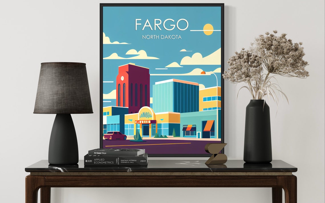 Fargo North Dakota Retro Downtown Skyline Vintage Travel Poster - Image 2