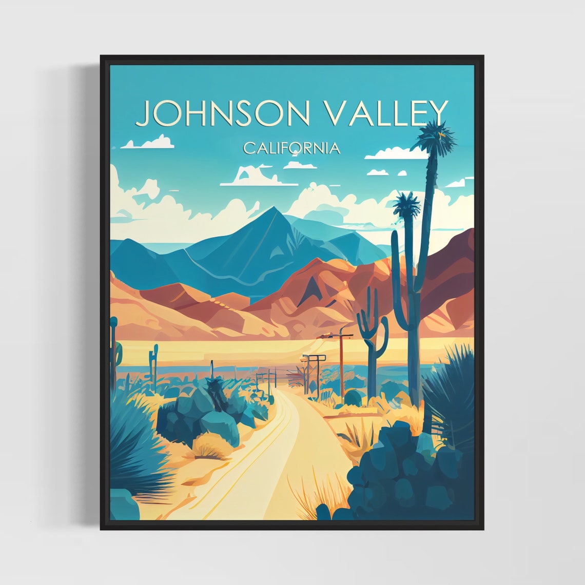 Johnson Valley California Rugged Winding Desert Road Cactus Poster