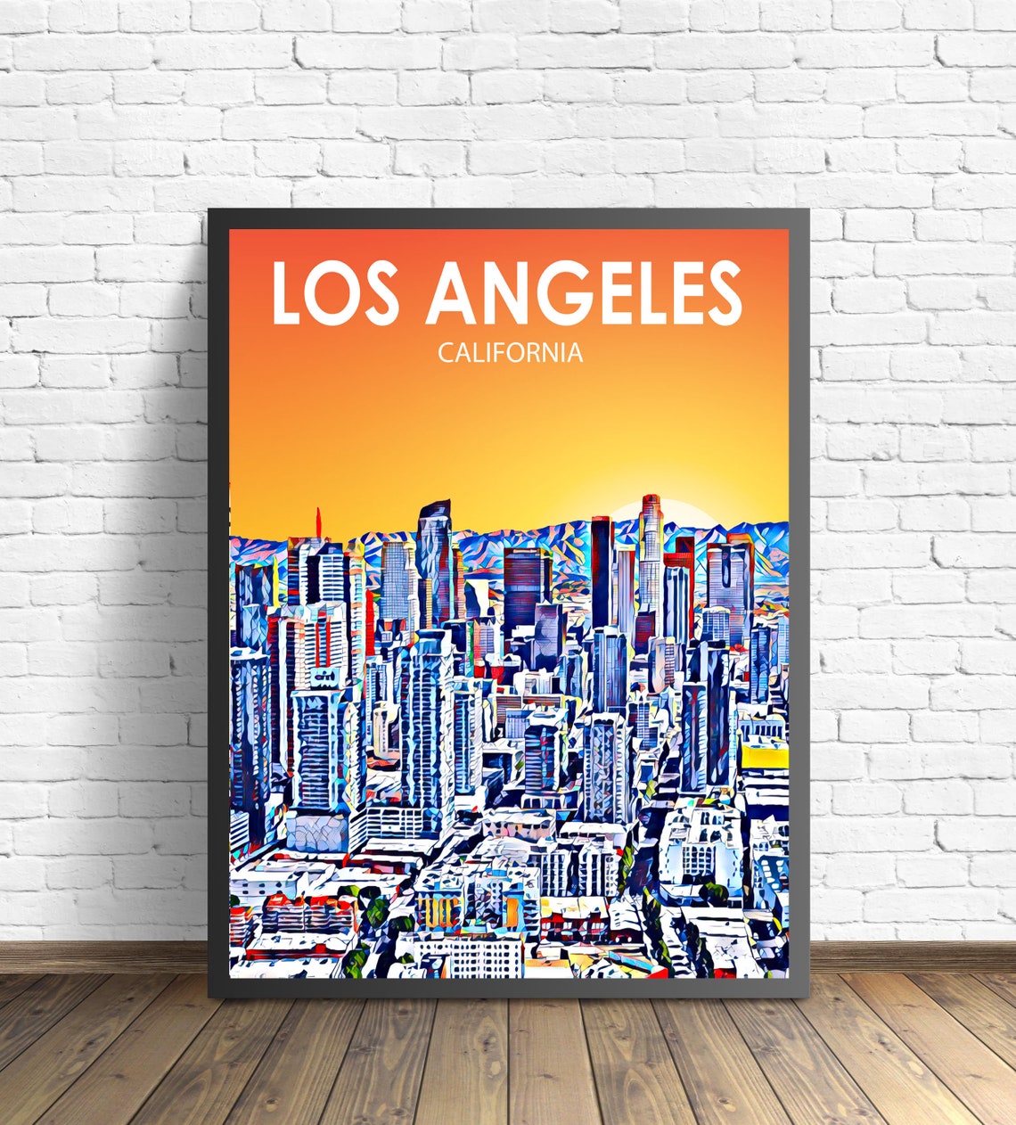 Los Angeles Ca Art Poster Art Poster California Sunset Landscape Poster Print Los Angeles City Art Colorful Skyline Sketch Photo