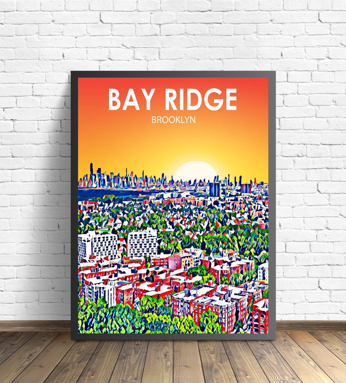 Bay Ridge Brooklyn Sunset Neighborhood Skyline Golden Art Poster