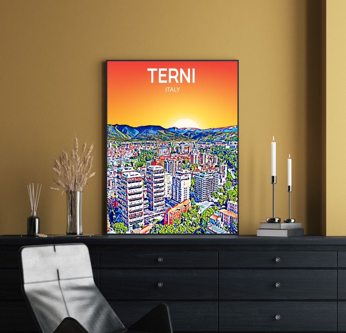 Terni Italy Sunset Mountain City Valley Scenic Travel Poster - Image 2