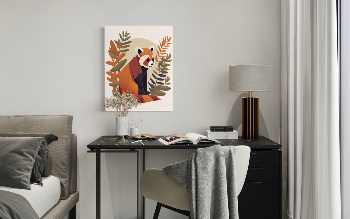 Red Panda Sitting Among Autumn Leaves Cute Wildlife Art Poster - Image 2
