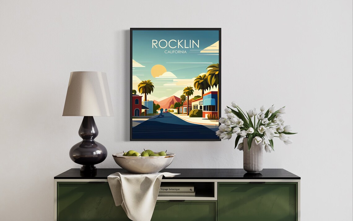 Rocklin California Palm Lined Sunset Street Vintage Travel Poster - Image 2