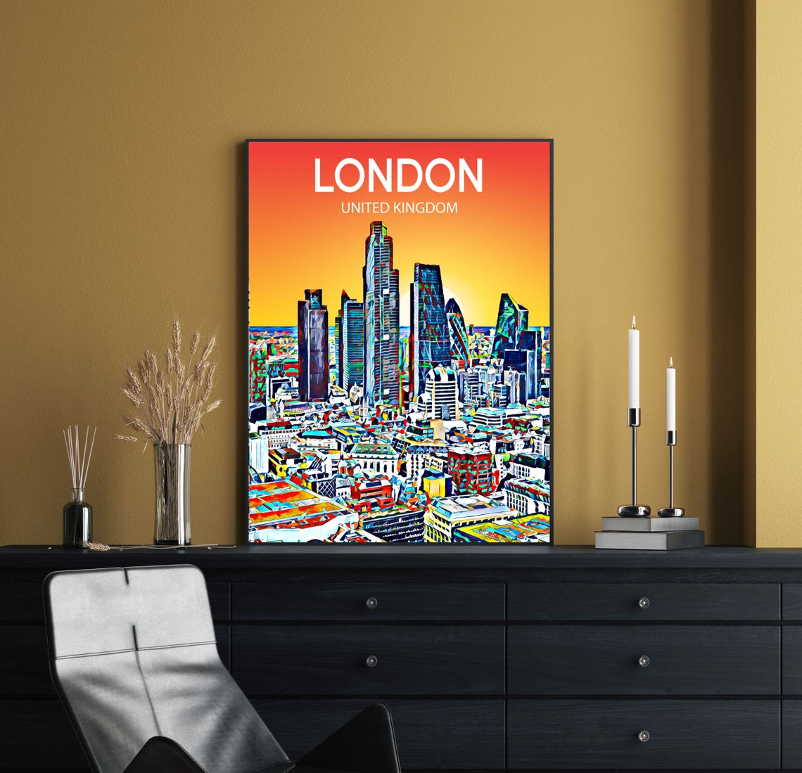 London United Kingdom Colorful Sunset Skyline Modern City Poster - Image 2