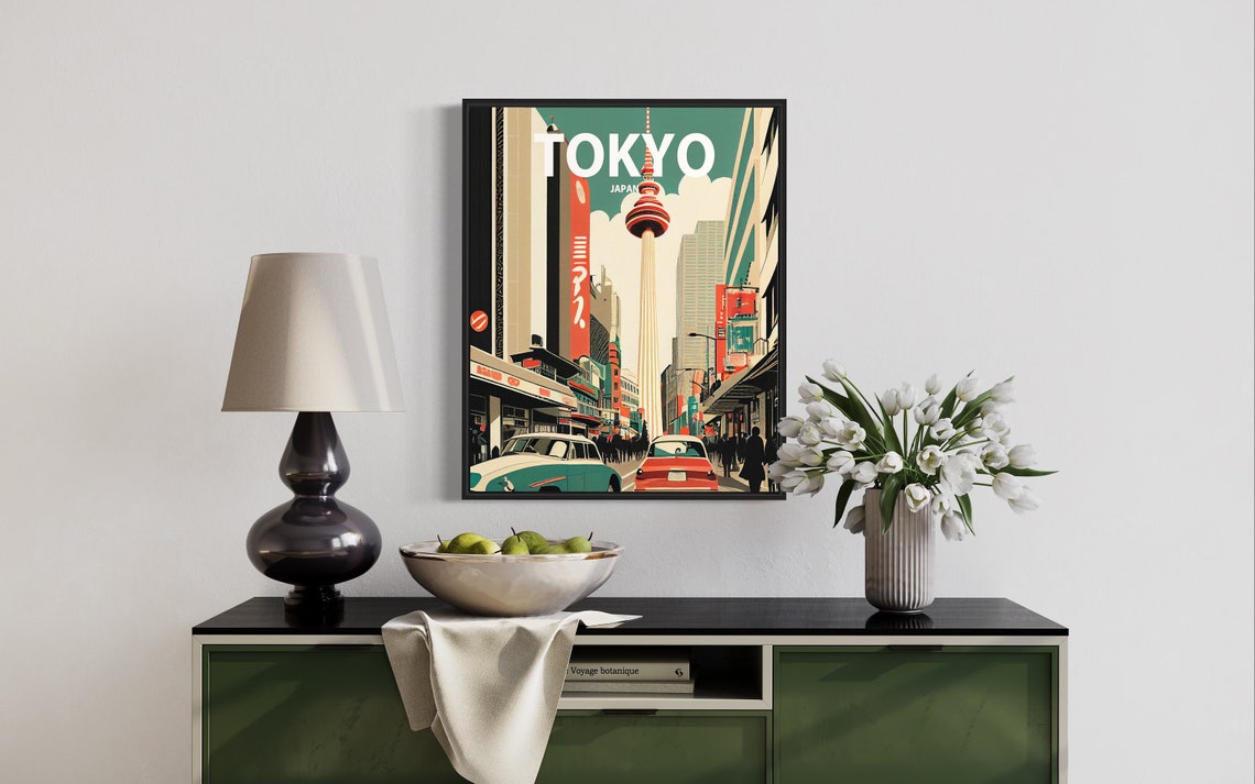 Tokyo Japan Tower District Busy Street Vintage Travel Poster - Image 3