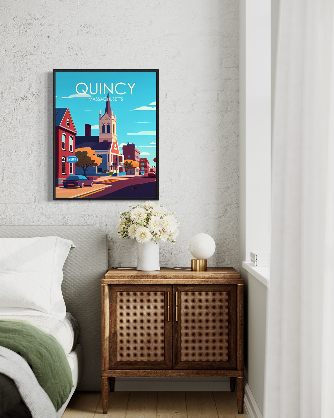 Quincy Massachusetts Church Street Town Retro Scene City Poster - Image 3