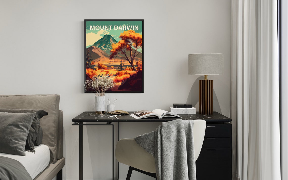 Mount Darwin Green Summit Meadow Autumn Colors Retro Travel Poster - Image 2