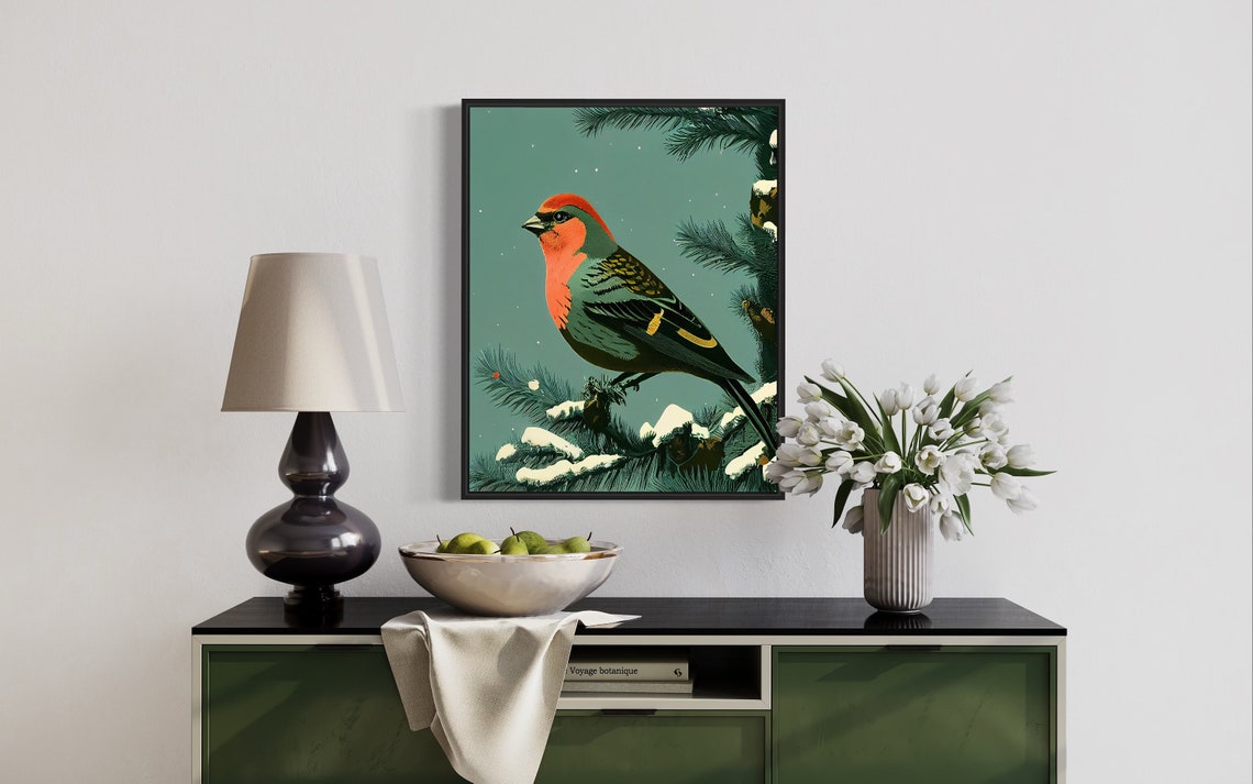 Crossbill Winter Bird On Snowy Pine Vintage Nature Art Poster - Image 3
