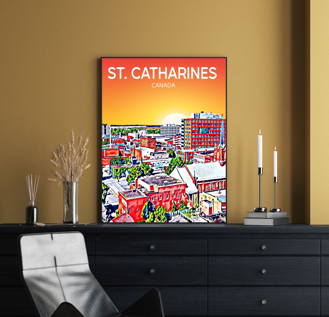 St Catharines Canada Sunset Downtown Skyline Colorful Poster - Image 2