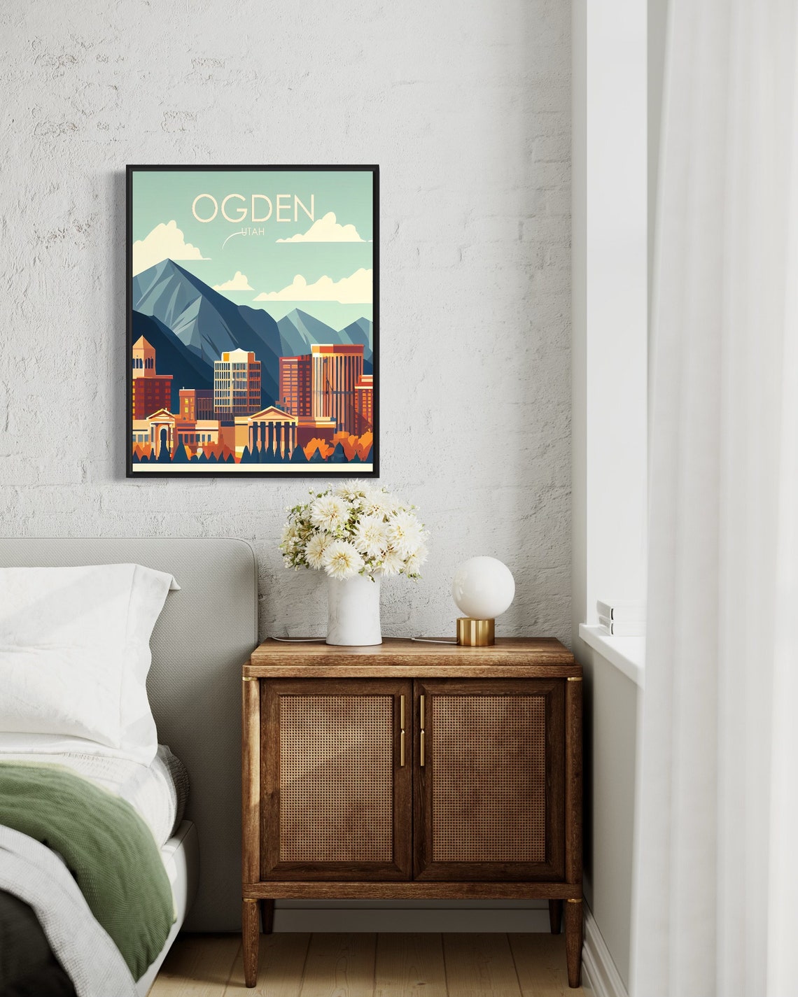 Ogden Utah City Skyline Mountain Backdrop Retro Travel Poster - Image 3