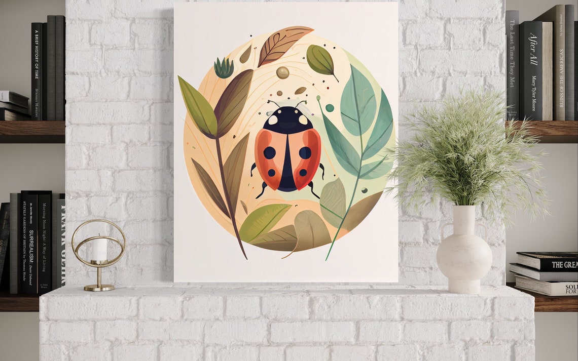 Spotted Ladybug Among Green Leaves Botanical Insect Art Poster - Image 3