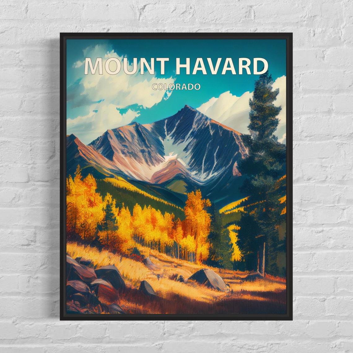 Mount Havard Colorado Golden Aspen Meadow Rocky Peak Travel Poster