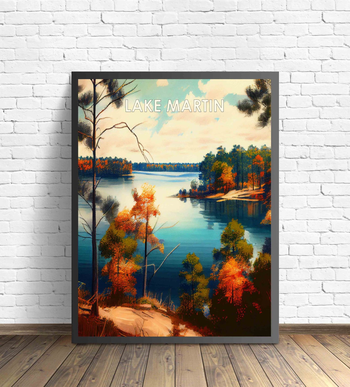 Lake Martin Autumn Shoreline Painterly Lakeside Retro Travel Poster