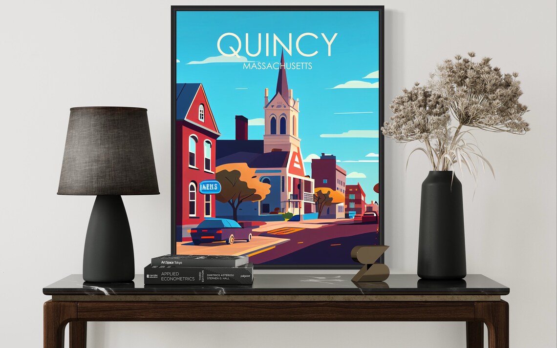 Quincy Massachusetts Church Street Town Retro Scene City Poster - Image 2