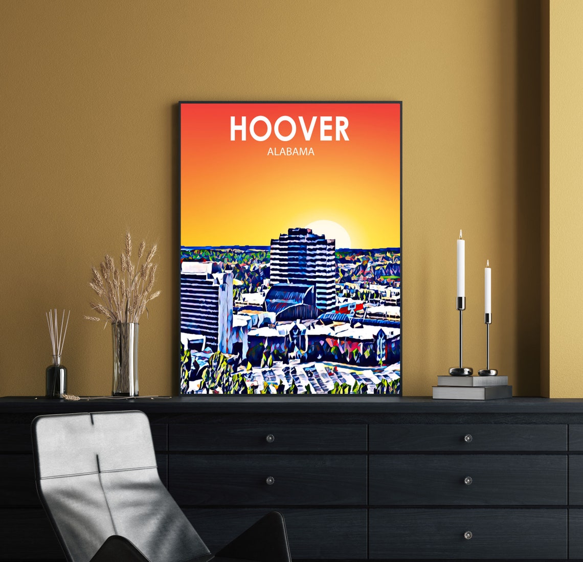 Hoover Alabama Aerial Sunset Downtown Colorful Skyline Poster - Image 2