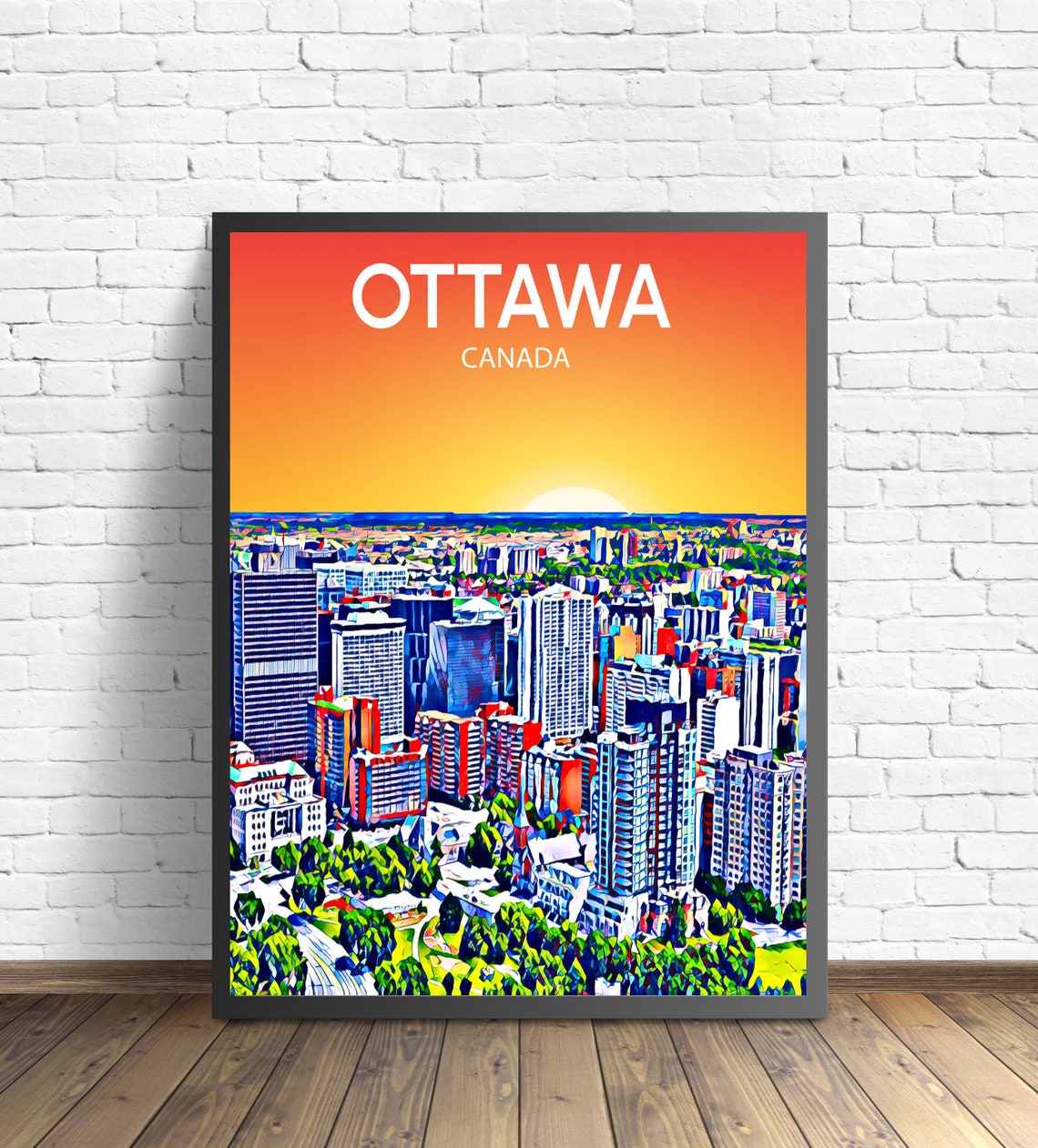 Ottawa Canada Downtown Skyscrapers Golden Sunset Skyline Poster