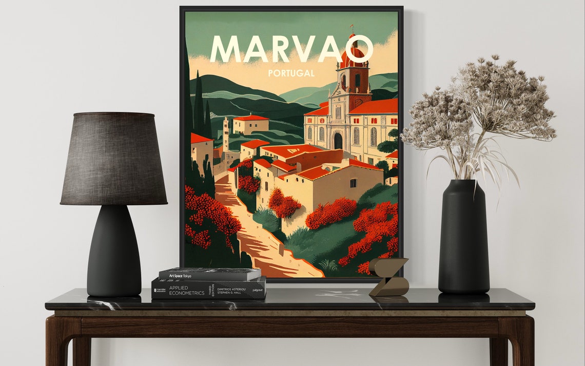Marvao Portugal Retro Art Print Marvao Portugal Wall Art Illustration Marvao Portugal Vintage Minimal Design Poster - Image 2