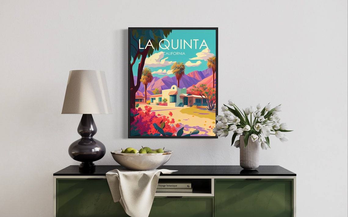 La Quinta California Desert Oasis Palms Mountains Retro Art Poster - Image 2
