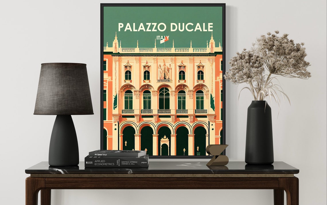 Palazzo Ducale Italy Renaissance Facade Vintage Green Travel Poster - Image 2