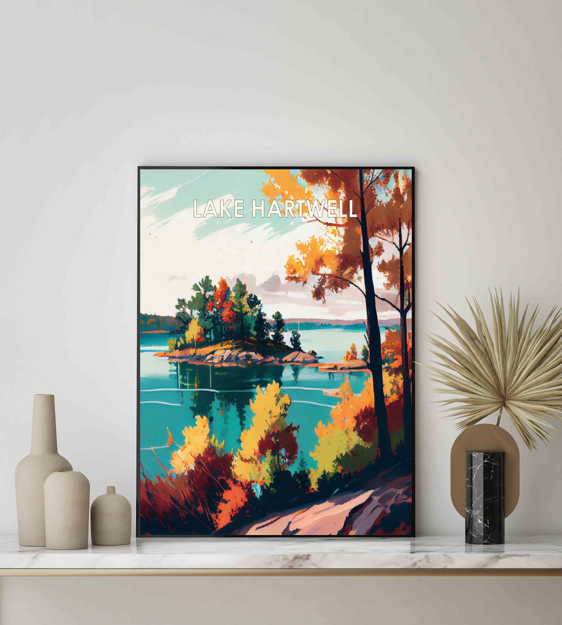 Lake Hartwell Georgia Autumn Shoreline Vintage Landscape Poster - Image 2