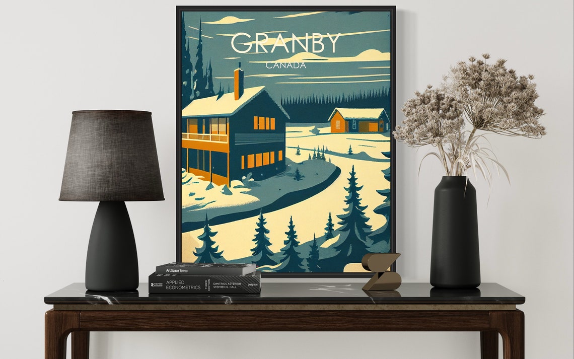 Granby Canada Snowy Chalet Pine Forest Deep Winter Travel Poster - Image 2