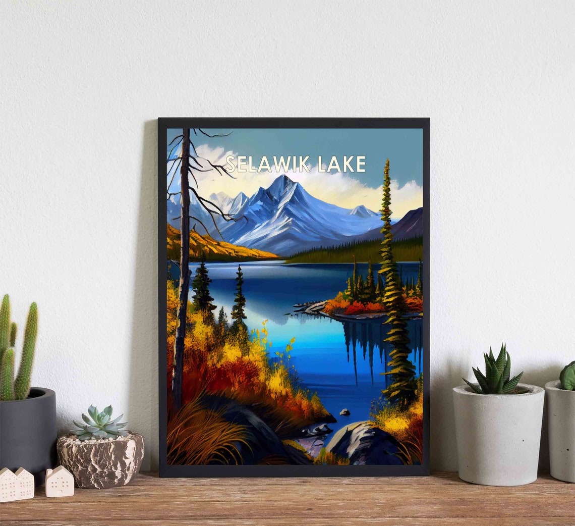 Vintage Selawik Lake Alaska Autumn Mountain Lake Landscape Poster - Image 3