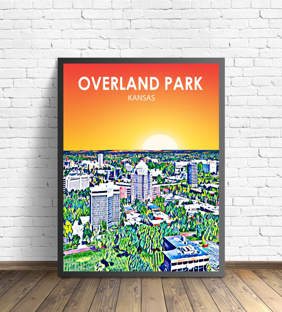 Overland Park Kansas Sunset City Skyline Downtown Sketch Poster