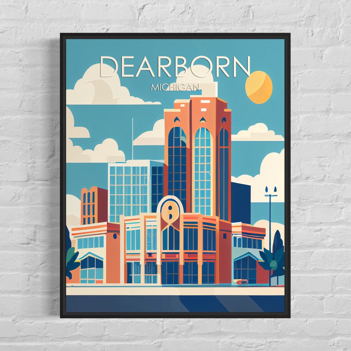 Dearborn Michigan Downtown Orange Towers City Scene View Poster