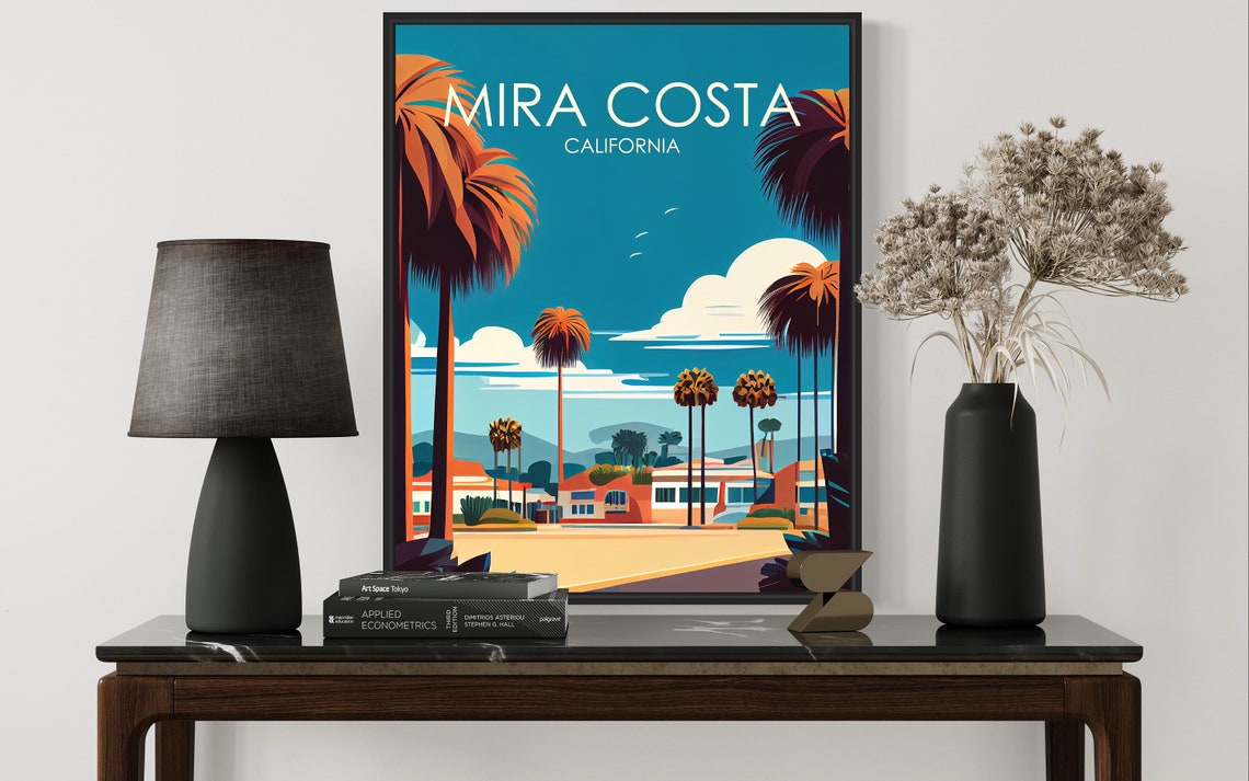 Mira Costa California Tall Palm Tree Lined Street Retro Poster - Image 3