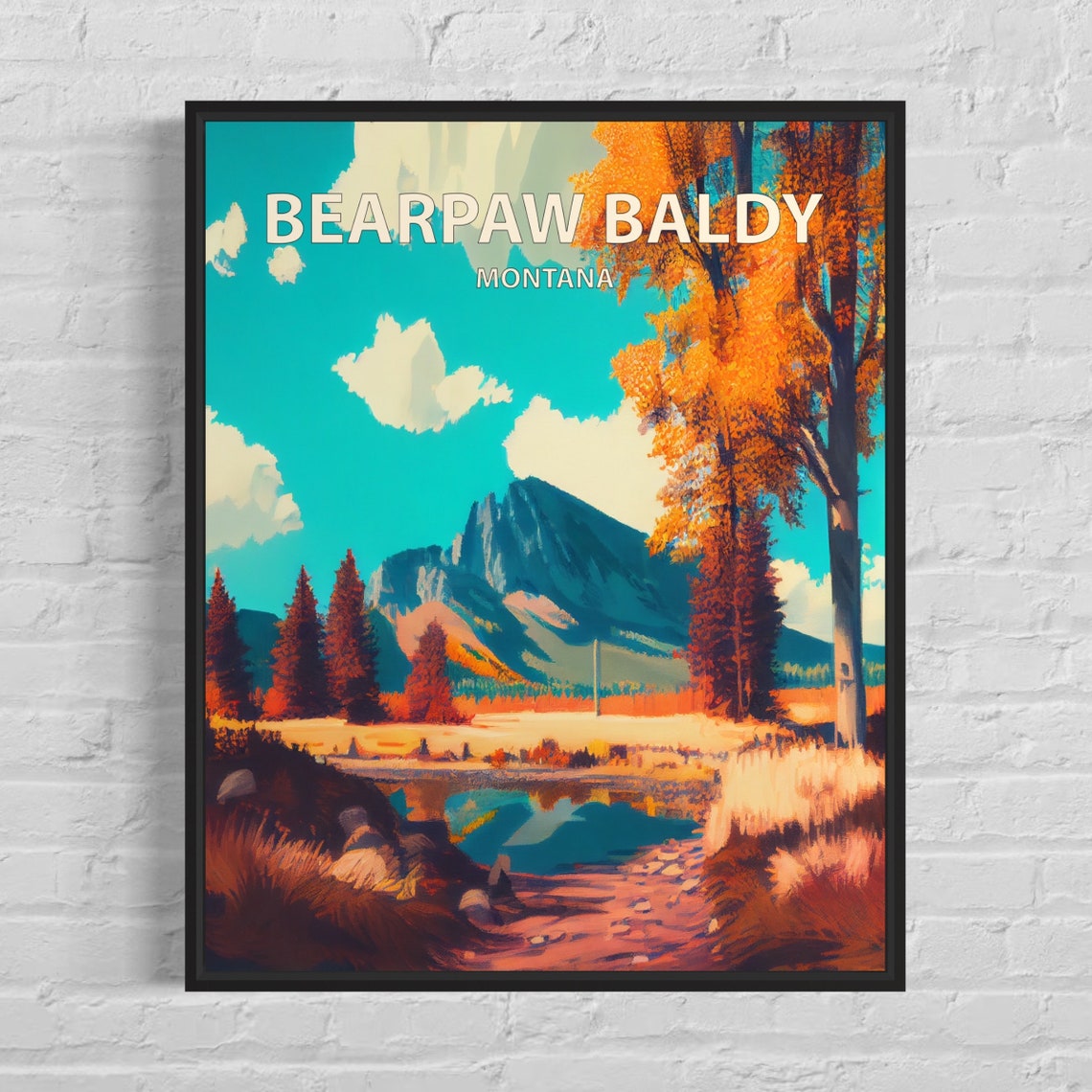 Bearpaw Baldy Montana Rocky Peak Pond Reflection Fall Art Poster